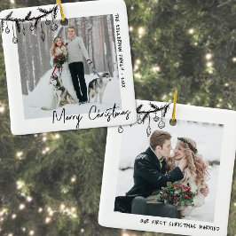 エレガント白黒初めてのクリスマス写真 セラミックオーナメント