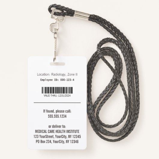 エレガント白黒医用Caduceus写真ID バッジ (裏面ランヤード)