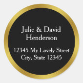 エレガント白黒及び金ゴールド差出人住所 ラウンドシール (正面)