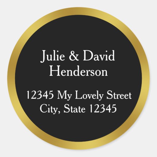エレガント白黒及び金ゴールド差出人住所 ラウンドシール (正面)