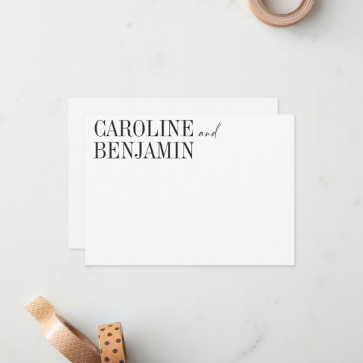 エレガント白黒名前をカスタムする結婚文房具 ノートカード (正面/裏面インサイチュ)
