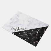 エレガント白黒大理石バラ金ゴールド幾何学 ドアマット (アングル)