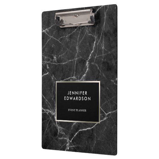 エレガント白黒大理石パタパーソナライズされたーン クリップボード (左)