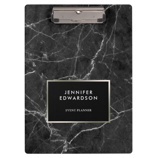 エレガント白黒大理石パタパーソナライズされたーン クリップボード (正面)