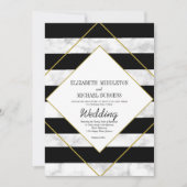 エレガント白黒大理石金ゴールド幾何結婚図形 招待状 (正面)