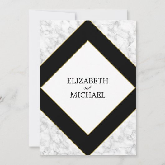 エレガント白黒大理石金ゴールド幾何結婚図形 招待状 (裏面)