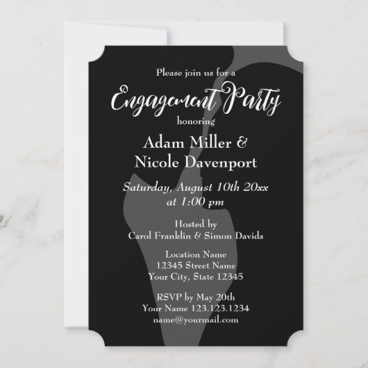 エレガント白黒婚約パーティ招待状 招待状 (正面)