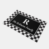 エレガント白黒市松模様にカスタムモノグラム ドアマット (アングル)