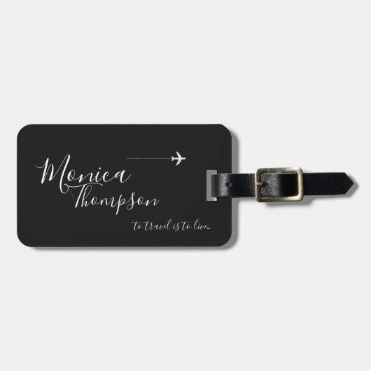 エレガント白黒手書きスタイル旅行 ラゲッジタグ (正面横)