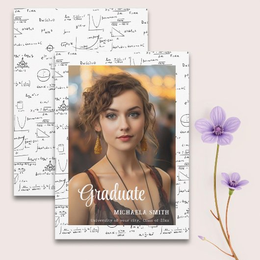 エレガント白黒数学カレッジ写真卒業 案内状