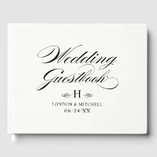 エレガント白黒書結婚のモノグラム ゲストブック