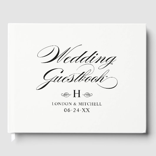 エレガント白黒書結婚のモノグラム ゲストブック (正面)