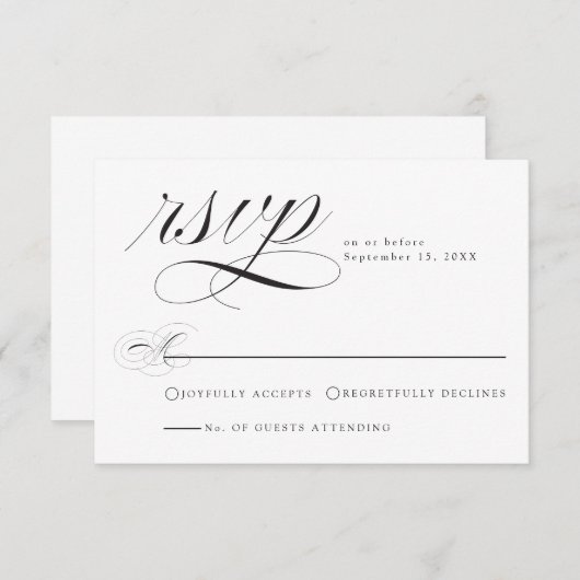 エレガント白黒書道結婚式RSVPカード 出欠カード (正面/裏面)