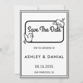 エレガント白黒枠の結婚式の日付の保存 招待状 (正面)