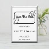 エレガント白黒枠の結婚式の日付の保存 招待状 (スタンド正面)