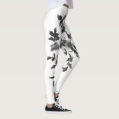 エレガント白黒水彩バラフローラ レギンス (右)