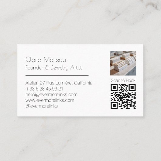 エレガント白黒永久ジュエリーQRコード 名刺 (裏面)