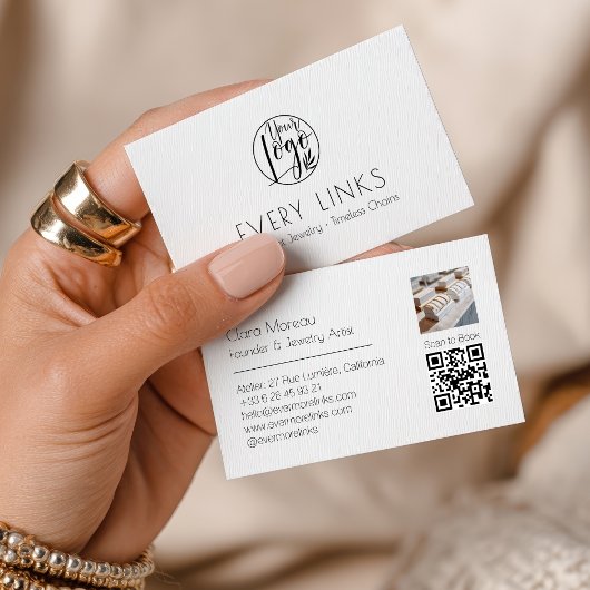 エレガント白黒永久ジュエリーQRコード 名刺