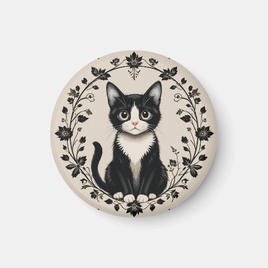 エレガント白黒猫 マグネット (正面)