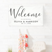 エレガント白黒結婚のウェルカムバナー 横断幕 (インサイチュ)