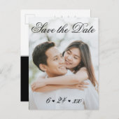 エレガント白黒結婚の写真の日付の保存 案内ポストカード (正面/裏面)