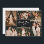 エレガント白黒結婚の写真数々のコラージュ サンキューカード<br><div class="desc">モダン手エレガント文字の写真結婚コラージュ数々のサンキューカード。6スタイリッシュ枚の写真を前面に、1結婚枚の写真を背面に並べたサンキューカードテンプレート。文字の「あなた感謝してい」と書渦巻形の道のスクリプトフォントを白で黒い色の背景に手書き文字。自分の名前とメッセージ感謝していを自分の名前に合わせる。ノートもしを手書きしたい場合は、サンプル文字を削除して宇宙を増やす。おもしし救済まは合わせ品連絡が欲しい！</div>