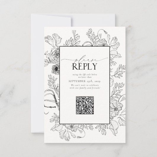エレガント白黒結婚のQRコードご返信 出欠カード (正面)