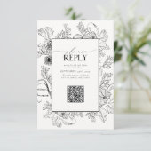 エレガント白黒結婚のQRコードご返信 出欠カード (スタンド正面)