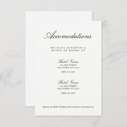 エレガント白黒結婚アコモデーションカード エンクロージャーカード (正面/裏面)