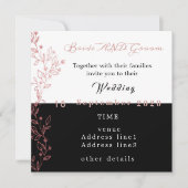 エレガント白黒結婚ピンク 招待状 (正面)