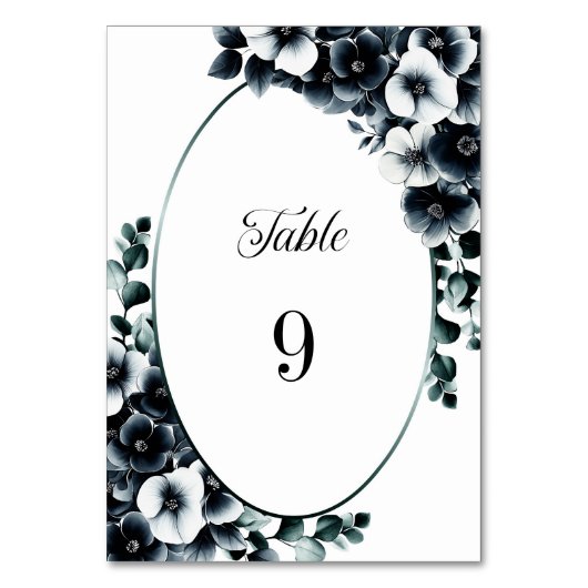 エレガント白黒結婚フローラの表番号 テーブルナンバー (裏面)
