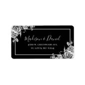 エレガント白黒結婚フローラ差出人住所 ラベル (正面)