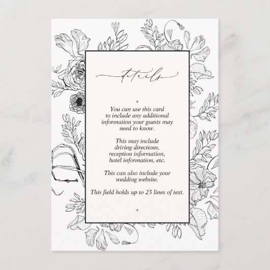 エレガント白黒結婚フローラ詳細 エンクロージャーカード (正面)