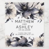 エレガント白黒結婚フローラ ワインラベル (シングルラベル)