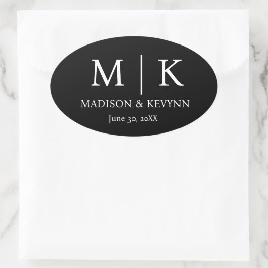 エレガント白黒結婚封筒用シール 楕円形シール (バッグ)