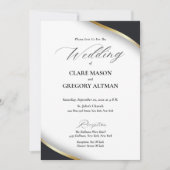 エレガント白黒結婚金ゴールドとRSVP 招待状 (正面)