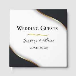 エレガント白黒結婚金ゴールド ゲストブック