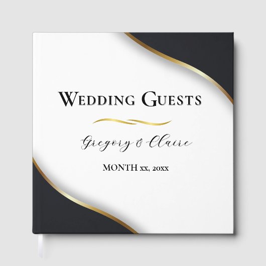 エレガント白黒結婚金ゴールド ゲストブック (正面)