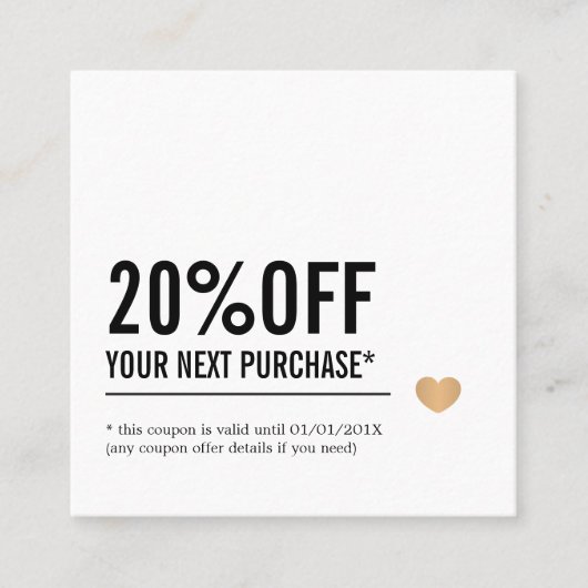 エレガント白黒線フェイク金ゴールドハート 割引カード (正面)