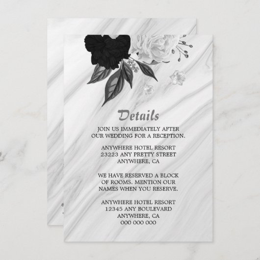 エレガント白黒花詳細 エンクロージャーカード (正面/裏面)