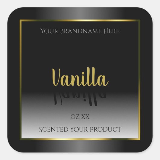 エレガント白黒製グラデーション品ラベル金ゴールドフレーム スクエアシール (正面)