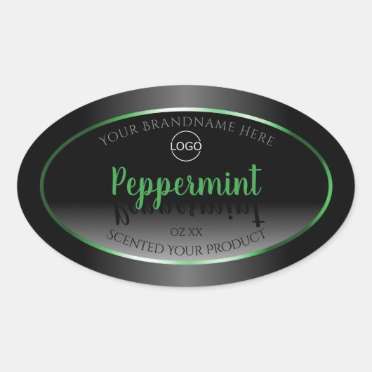 エレガント白黒製品ラベルの緑のフレームロゴ 楕円形シール (正面)