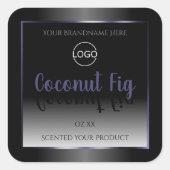 エレガント白黒製品ラベル青いフレームロゴ スクエアシール (正面)