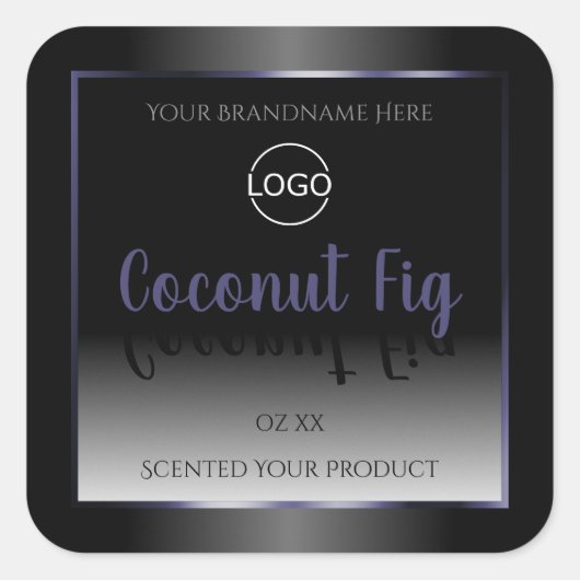 エレガント白黒製品ラベル青いフレームロゴ スクエアシール (正面)