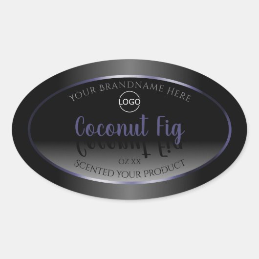 エレガント白黒製品ラベル青いフレームロゴ 楕円形シール (正面)