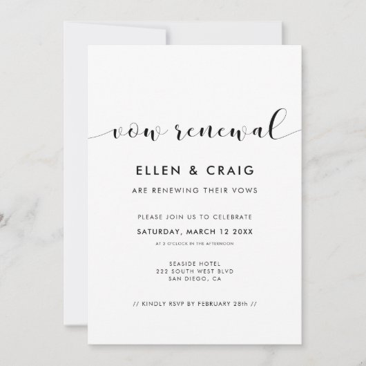 エレガント白黒誓結婚の更新 招待状 (正面)