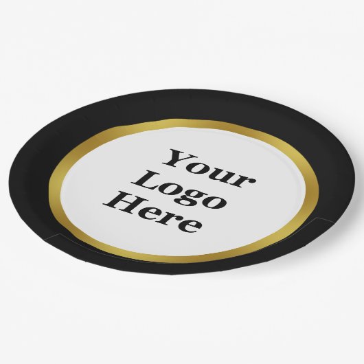 エレガント白黒金ゴールドここにロゴテンプレート ペーパープレート (アングル)