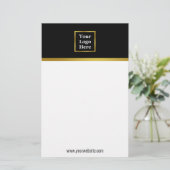 エレガント白黒金ゴールドここにロゴテンプレート 便箋 (スタンド正面)