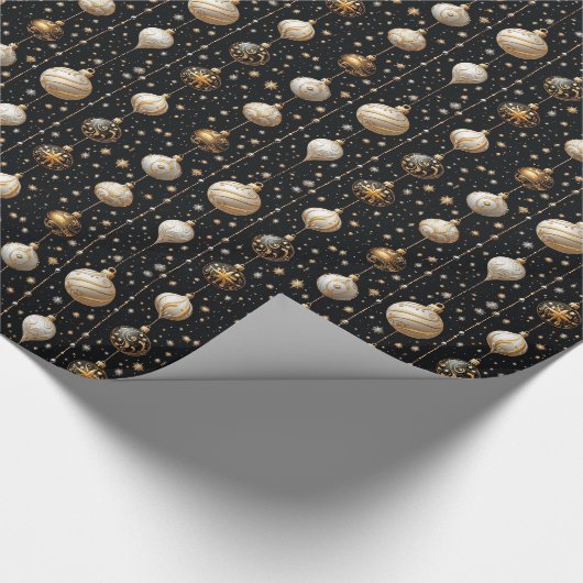 エレガント白黒金ゴールドグリッターオーナメント ラッピングペーパー (角)