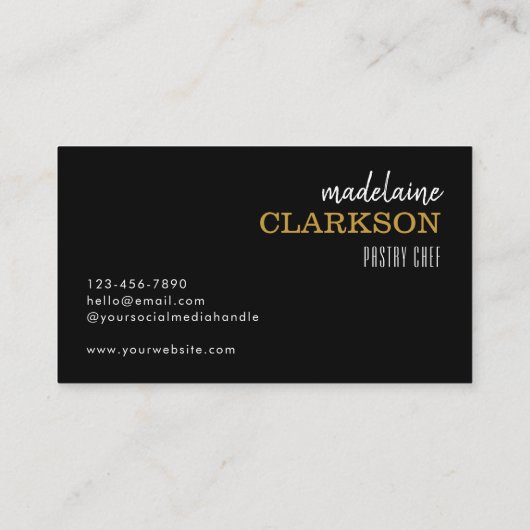 エレガント白黒金ゴールドシェフベーカリー 名刺 (裏面)